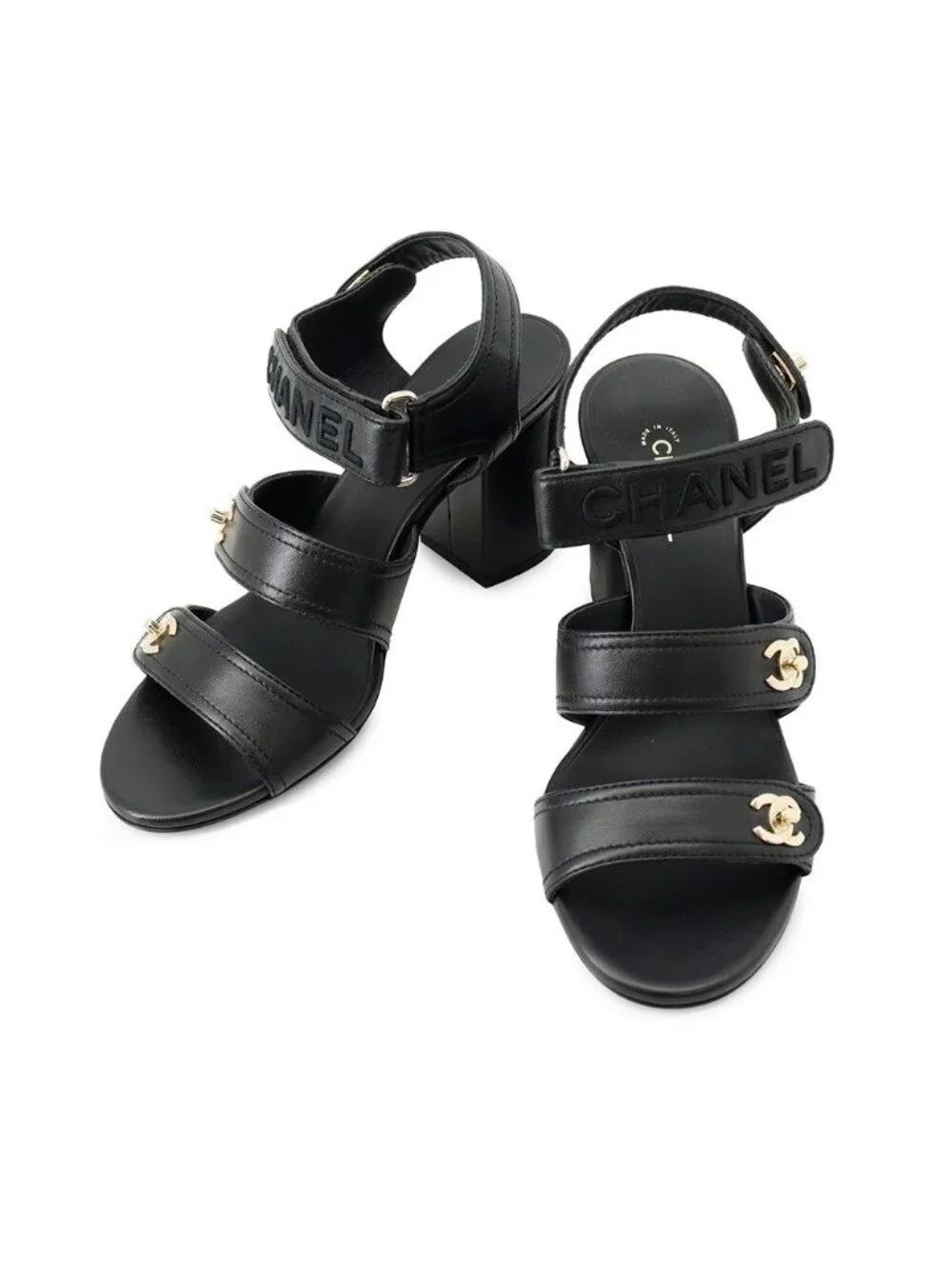 Chanel Sandals CC Logo Turnlock 38c Shoes Black
